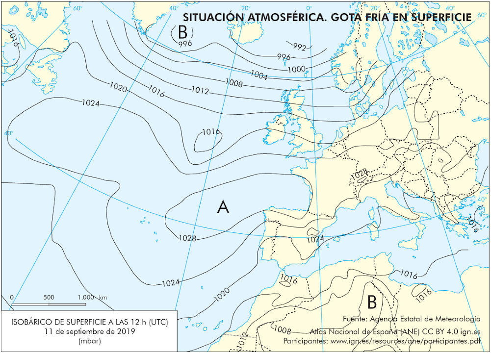Imagen de Mapa de situación atmosférica. Gota fría en superficie. 2019