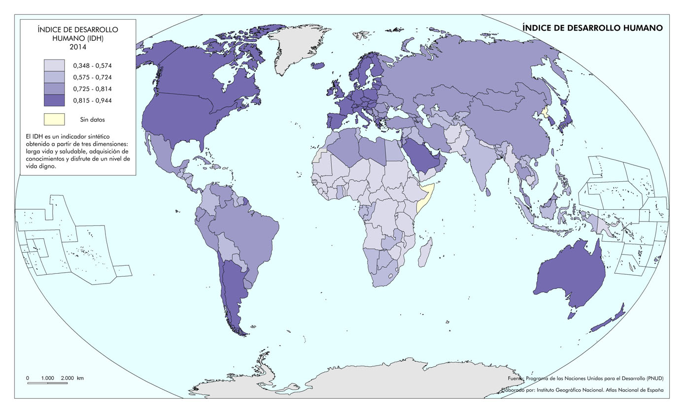 Imagen del mapa de índice de desarrollo humano en el mundo. 2014