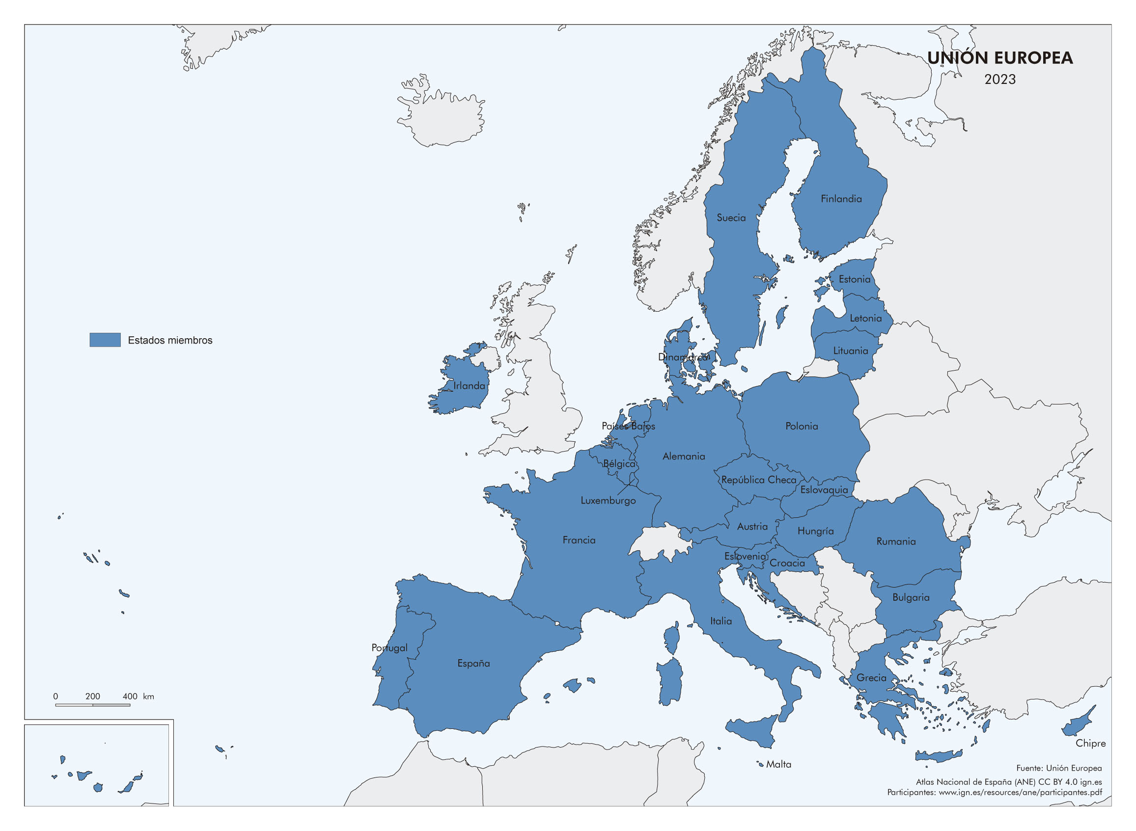 Imagen del mapa de la Unión Europea. 2023
