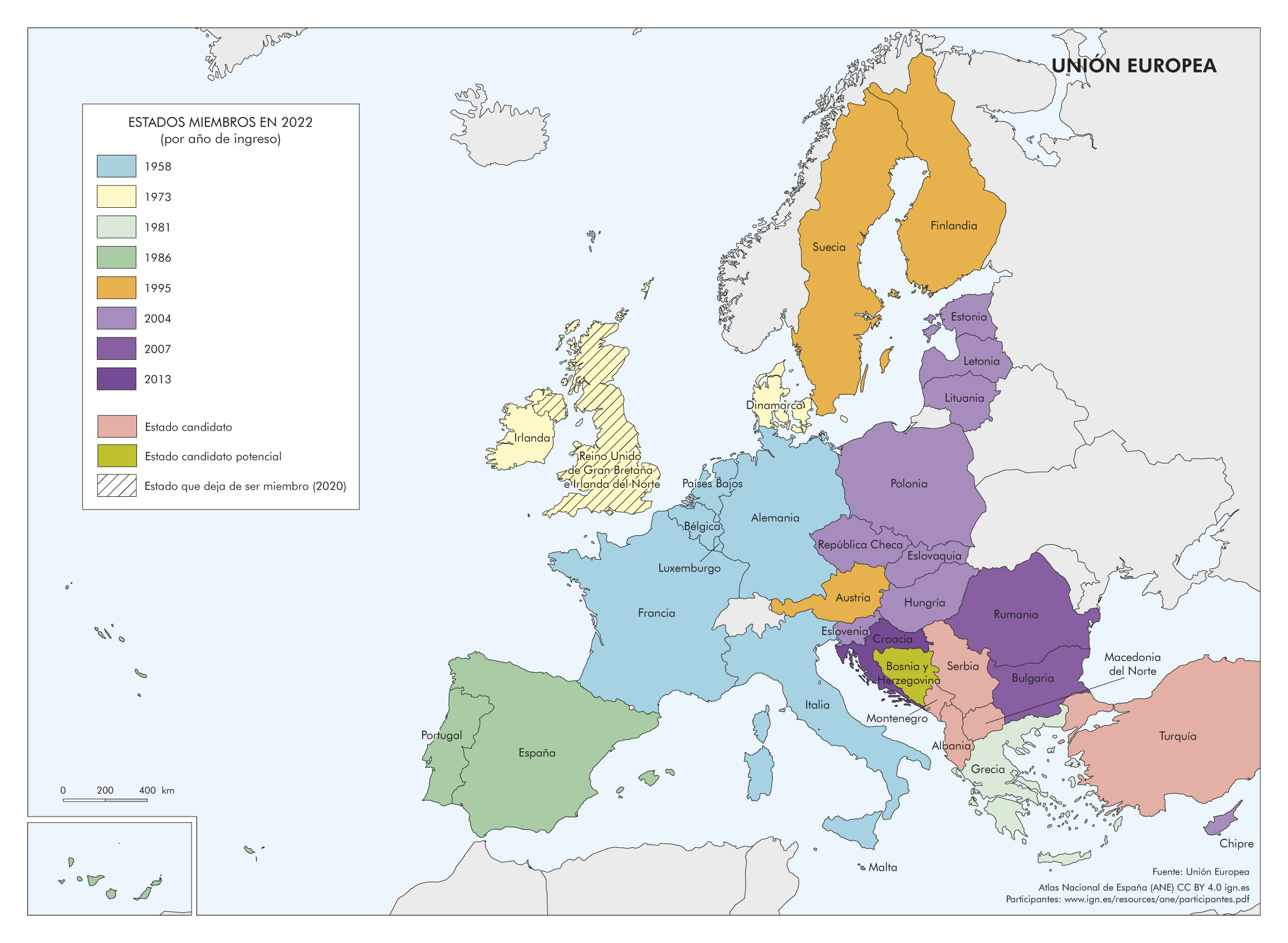 Imagen del mapa de la Unión Europea. 1958-2022
