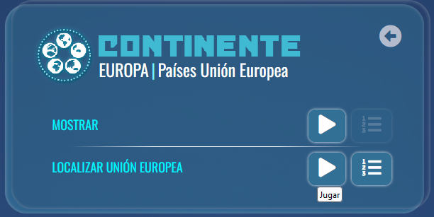 Imagen que muestra la opción de jugar en la modalidad de juego «Localizar Unión Europea», del juego «Países Unión Europea» de GeoSapiens